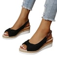 thumbnail image 2 of Cathalem Fit Flops Womens Sandals Ladies Fashion Summer Solid Color Fabric Casual Straw Bottom Outdoor Lifestyle Sandals Women Black 7, 2 of 5
