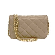Badgley Mischka Diamond Quilted Taupe Crossbody Bag