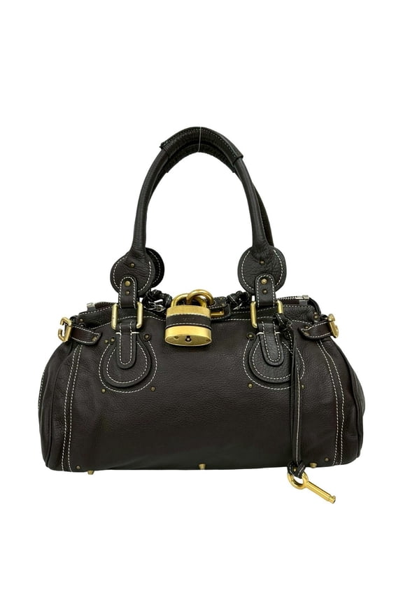 Pre-Owned Chlo Chloe Paddington Leather Handbag, Boston Bag, Tote Semi-Shoulder Brown, 08137