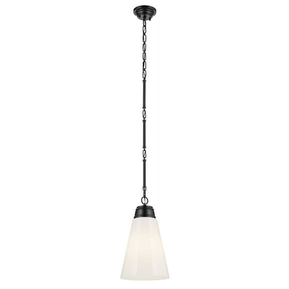 52661BK Kichler Lighting Marsailli - 1 Light Pendant-19 Inch Tall and 11.5 Inch Wide-Black Finish-Cased Opal Glass Color