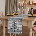 thumbnail image 2 of Table Runners 48 Inches Long Dress Scarves, Nautical Anchor Farmhouse Kitchen/Dining Table Runner, Short Coffee Tablerunners, Rudder Stars Retro Black Grey Wooden Grain 13x48 Inch, 2 of 9