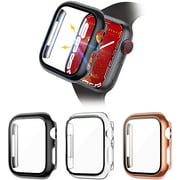 CAVN 3-Pack Screen Protector Case Compatible with Apple Watch Series 7/6/5/4/SE 40mm 41mm 44mm 45mm, Tempered Glass