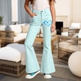 thumbnail image 2 of CAIVO Little Girls Heart Pattern Casual Pants Stretch Mid Waist Wide Leg Trousers Casual Streetwear Bottoms Boho Kids Bottoms, 2 of 4