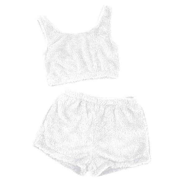 TSADFHJI Flannel Pajamas Women Women's Two Piece Casual Set Solid Color Tank Top and Shorts Comfortable Sleepwear and Loungewear Outfit Xl White