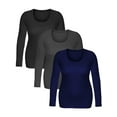 thumbnail image 4 of Emmalise Women's Junior and Plus Size Basic Scoop Neck Tshirt Long Sleeve Tee, Large, 3Pk Black, HthCharcoal, Navy, 4 of 5