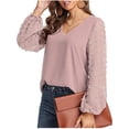 thumbnail image 3 of Gustave Chiffon Lantern Long Sleeve Blouse for Women V Neck Swiss Dot Tops Loose Casual Fashion Tee Shirts Tunic, Pink, S, 3 of 4