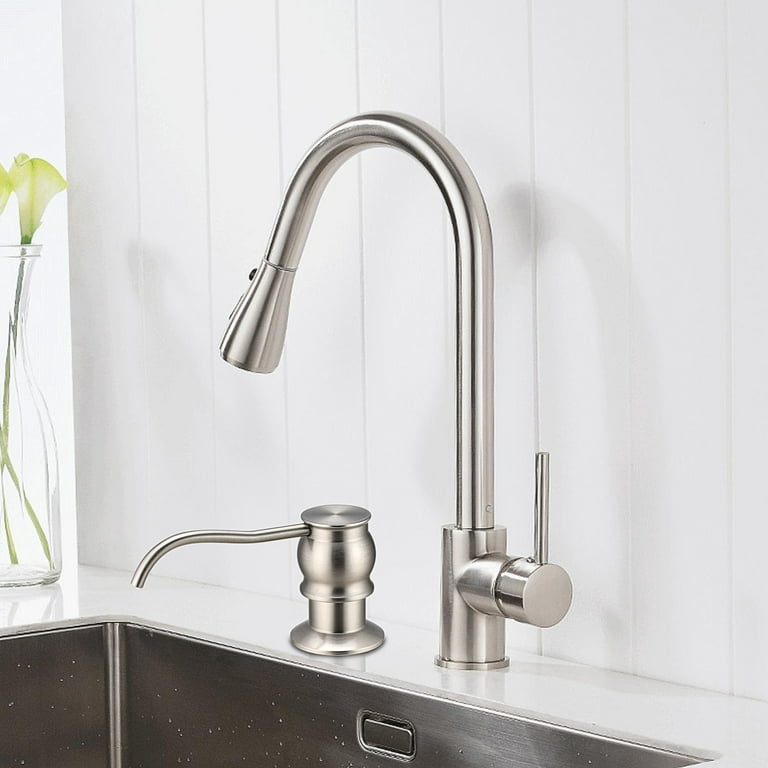 Samodra Kitchen Sink Soap Dispenser, Brass Pump Head Brushed Nickel Finish  Built in Design with 39