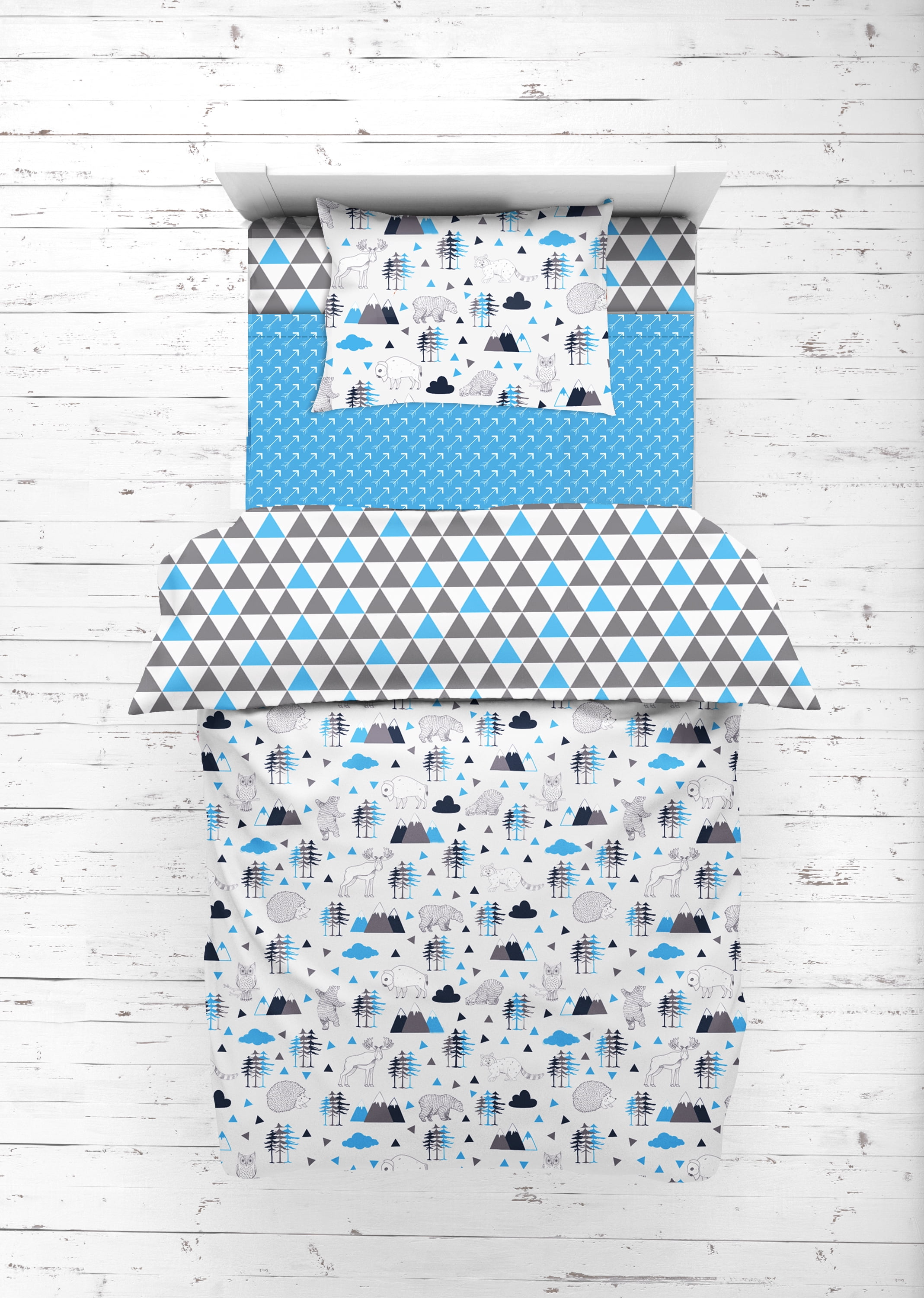 Bacati - Woodlands Aqua/Navy/Grey Boys Cotton Toddler Sheet Set