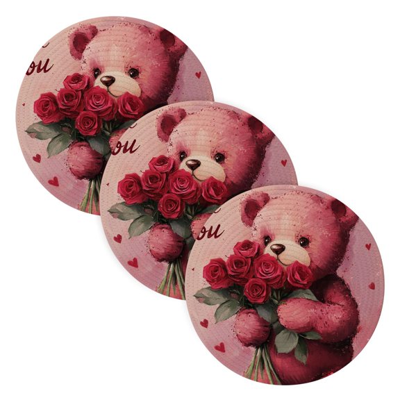 BZSMCE Mats for Pots,Pans Place Bear with Roses for You Simple Style Pattern Pot Mats