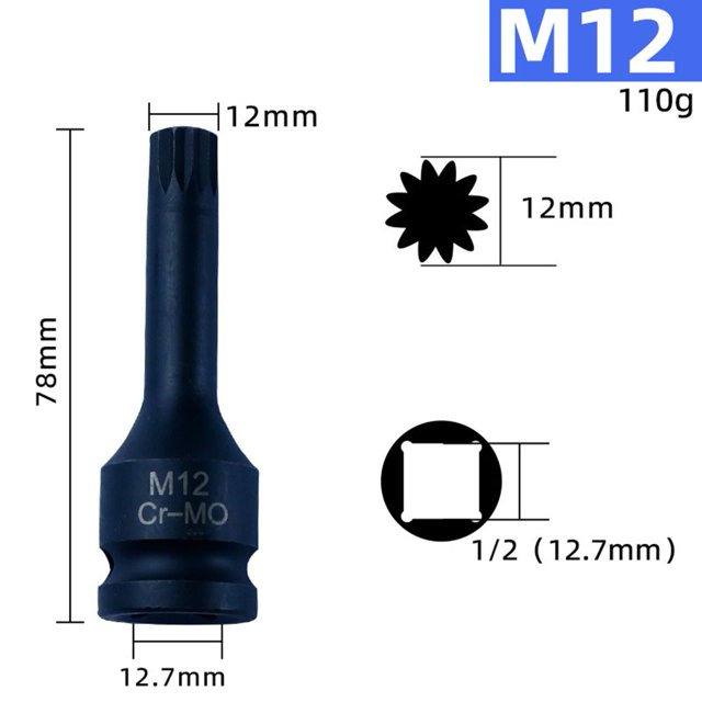 Clé à Molette 3 Pouces M5-M19 1/2 Pouce Adaptateur 12 Points Embout Tournevis Outils de Réparation Maison M12