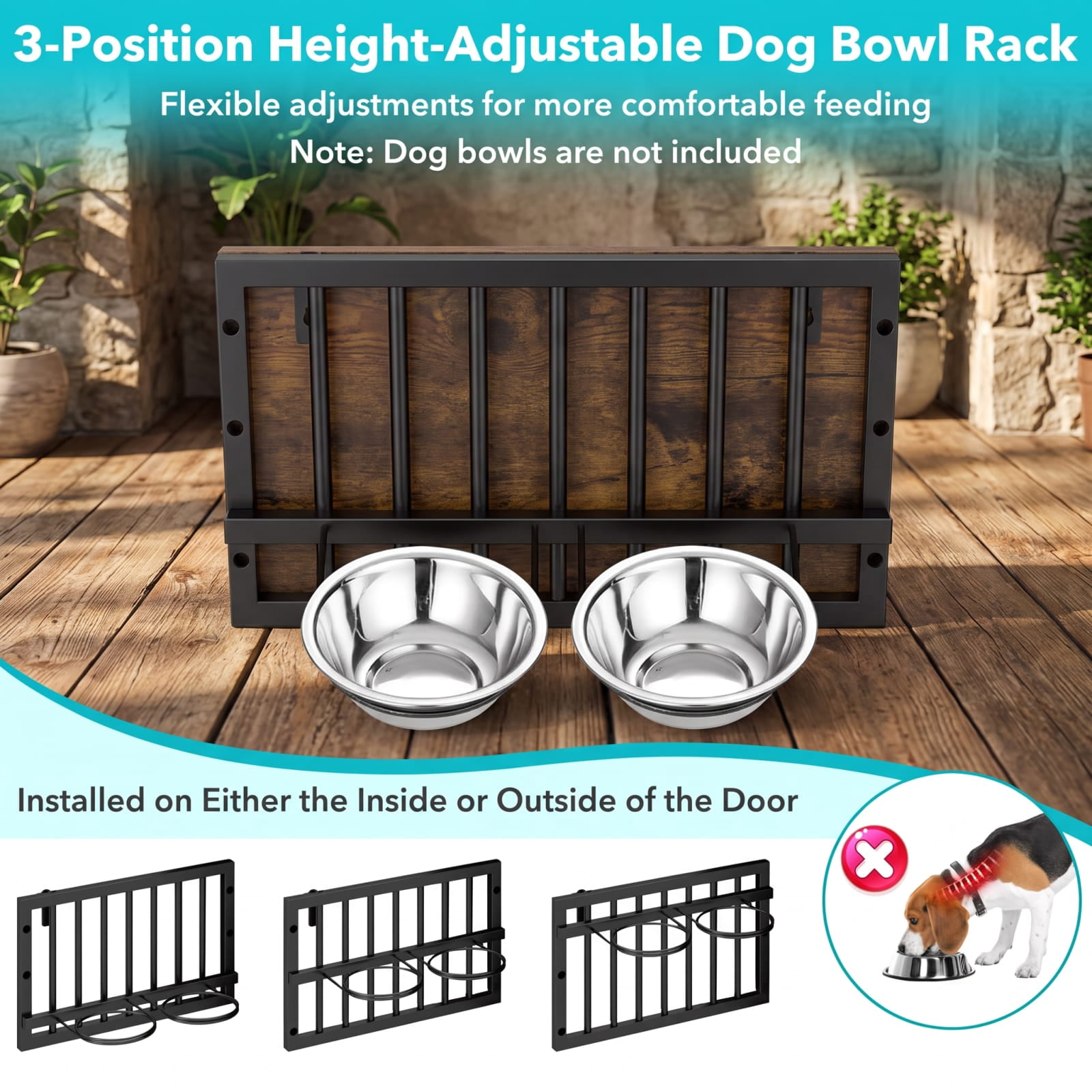 Vebreda Dog Crate Furniture, 35.5 inches Wooden Dog Kennel End Table with 3-Position Dog Bowl Rack, Space-Fit Corner Shape Design