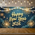 thumbnail image 3 of Golden Fireworks Happy New Year Banner Star Decorations Festive Backdrop Pennant Banners Dark Blue Background Holiday Background for New Year Party Home Gathering Photo Shoot, 3 of 3