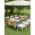 thumbnail image 4 of Outdoor Tablecloth with Umbrella Hole for Patio/Picnic/Party/Camping, Cute Pig Waterproof Table Cloth Rectangle Table Cover Washable, Yellow Sunflowers Teal Brown Wooden Vintage Art (60"x 120"), 4 of 8