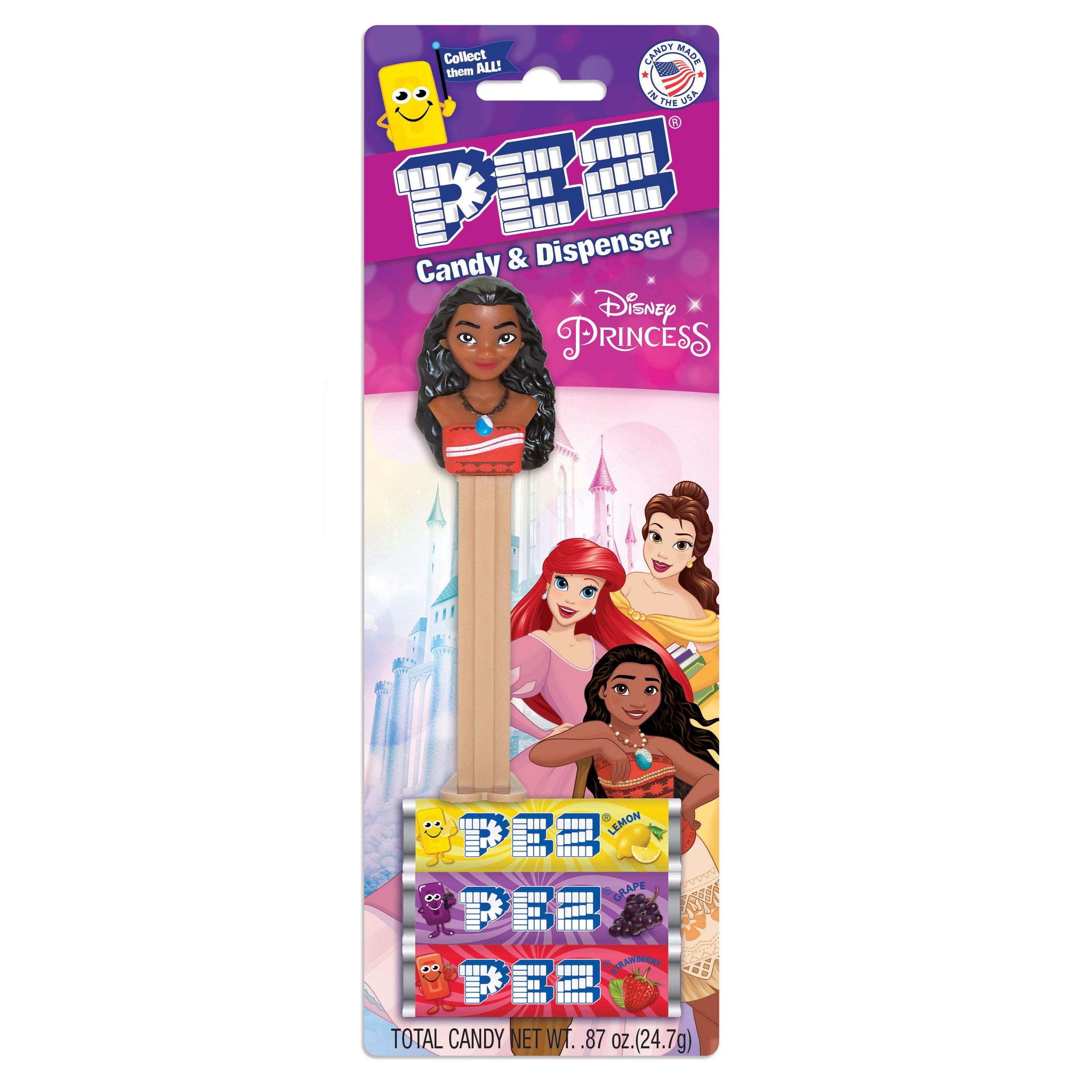 PEZ Candy Disney Princesses Novelty Candy Dispenser Plus 3 Rolls Assorted Fruit Flavor Candy Refills, 1 Count, 0.87oz