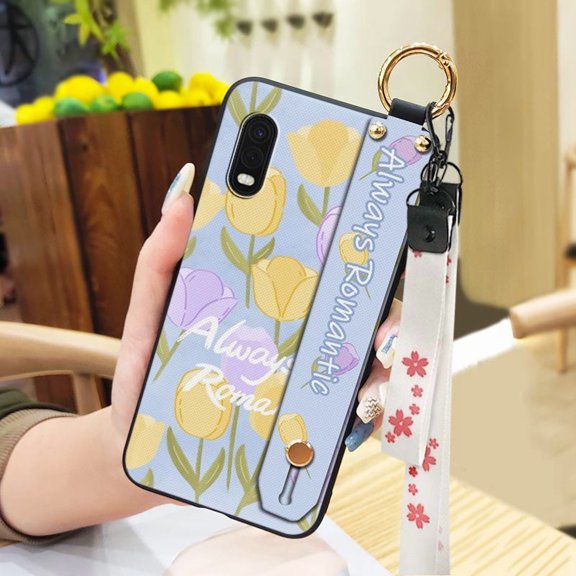 JNG-Phone Case For Samsung Galaxy Xcover Pro, Wristband Dirt-resistant Flower Lanyard Phone Holder Anti-knock Soft case Protective Silicone Waterproof Oil Painting Anti-dust Durable Ring
