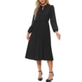 thumbnail image 2 of Vestido Midi A-Line de Manga Larga con Cinta en V Plisado para Mujer INSPIRE CHIC XL Negro, 2 of 6
