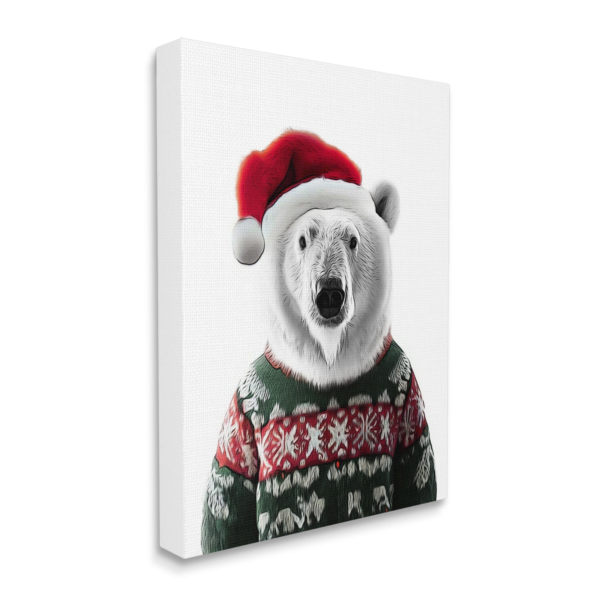 Stupell Industries Bear in Holiday Sweater Holiday Painting Gallery Wrapped Canvas Art Print Wall Art, 16 x 20