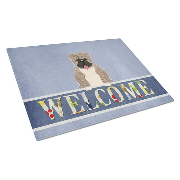 Caroline's Treasures English Bulldog Grey Brindle Welcome Glass Cutting Board Large