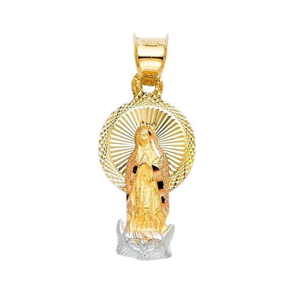 14K 3C Diamond Cut Guadlupe Stamp Religious Pendant | Tri Gold Religious Charm Pendant for Necklace Chain | Gift for Men Women | 20 x 10 MM | 1.0 grams