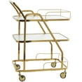 thumbnail image 6 of DecMode 27" x 35" Gold Metal Rolling Glass Shelf 3 Tier Bar Cart with Side Guards and Handle, 1-Piece, 6 of 7