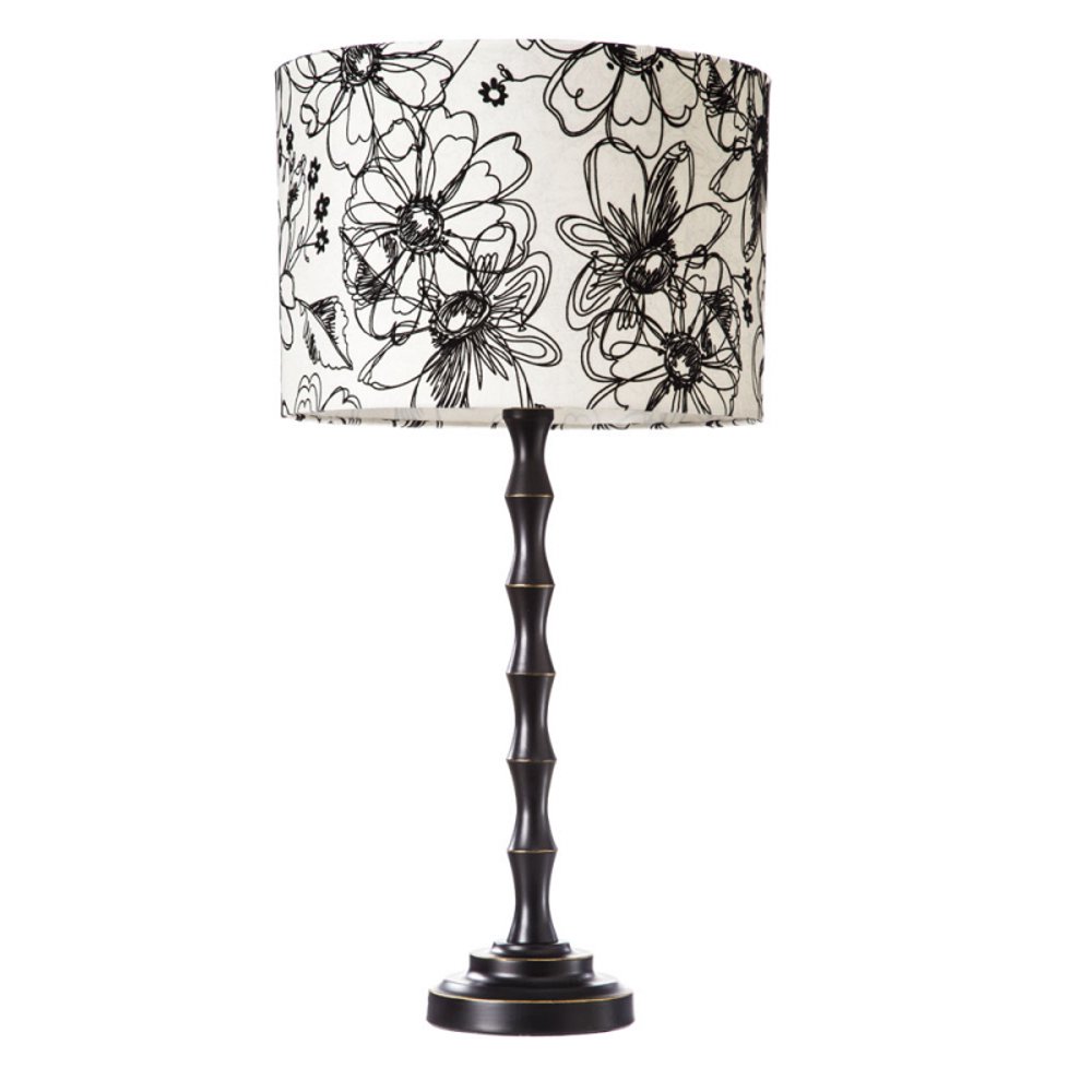 Lighting, Black Lamp with Black Embroidered Floral Shade,13x13x22