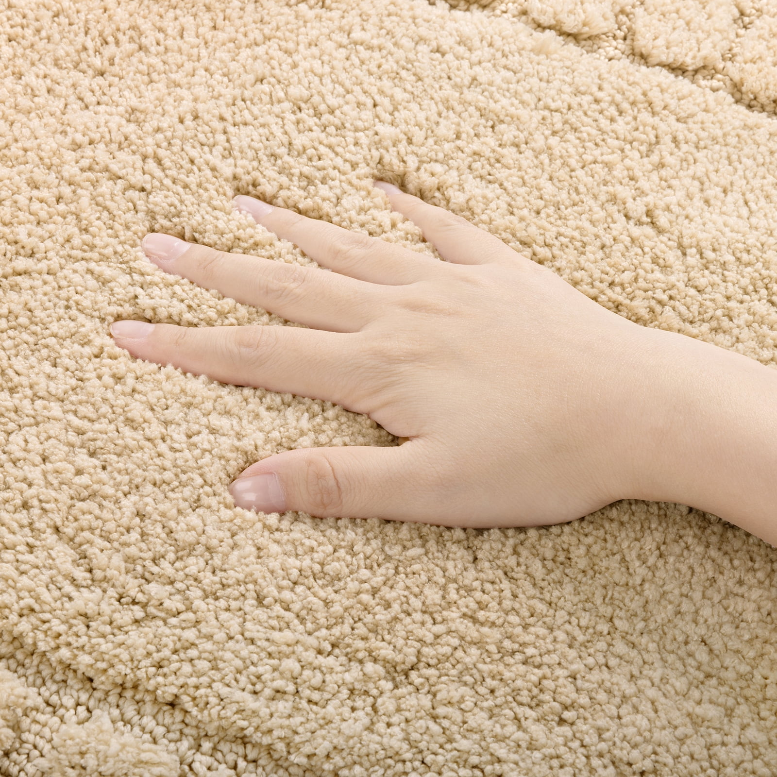 MeyJey Bathroom Rugs Set of 4 Piece, Bath Mats, Microfiber Non Slip Shaggy Ultra Soft Bathroom Runner with U Shaped Contour Toilet Mat for Bathroom, Shower Inside Floor, Beige