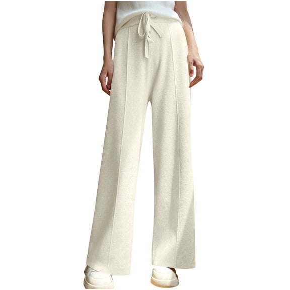 JnLxul Wide Leg Pants for Women High Wasited Drawstring Loose Casual Solid Color Fall Winter Warm Pants Trendy Outfit(X-Large,White)