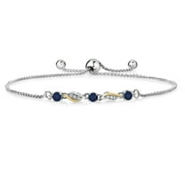 Gem Stone King 0.49 Ct Blue Sapphire E-F Lab Grown Diamond 925 Silver and 10K Yellow Gold Bracelet for Women