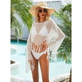 thumbnail image 4 of Alove Woman Solid Cutout Cover up Bikini Hook Flower Beach Smock Skirt Long Sleeve Tassels, 4 of 6