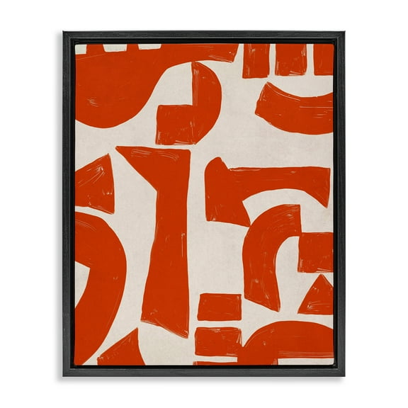 Stupell Industries Red Asymmetrical Shapes Abstract Painting Black Floater Framed Canvas Art Print Wall Art, 17 x 21