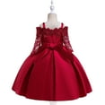 thumbnail image 5 of Odeerbi Girls Dress Baby Girls Clothes Toddler Solid Color Embroidery Lace Short Sleeve Bowknot Birthday Party Gown Kids Dresses Burgundy, 5 of 9