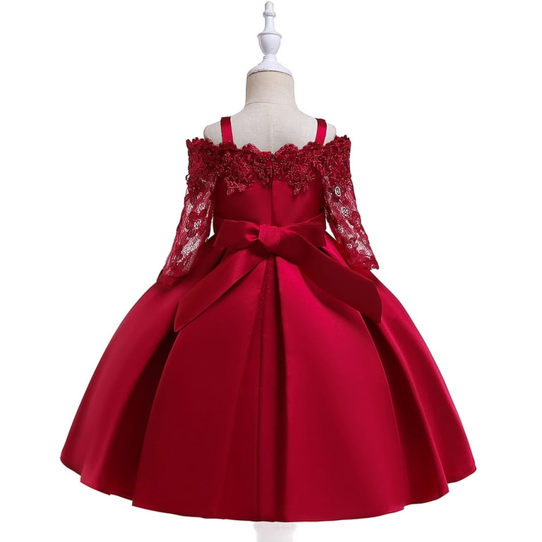 Odeerbi Girls Dress Baby Girls Clothes Toddler Solid Color Embroidery Lace  Short Sleeve Bowknot Birthday Party Gown Kids Dresses Burgundy - Walmart.com