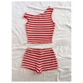 thumbnail image 2 of Conjunto de ropa Verdusa para mujer a rayas con hombros descubiertos, rojo/blanco, 2 of 5