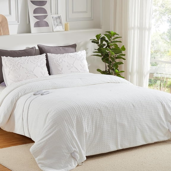 Electric Blanket Queen Size with Dual Control, Waffle Fast Heating Heated Blankets with ETL Certified, Soft Flannel & Sherpa Heat Throws, 5 Heating Levels & 10 Hours Auto Off, White, 84" x 90"