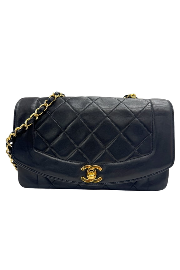Pre-Owned CHANEL Diana Matelasse 22 Flap Lambskin Black Coco Mark Shoulder Bag