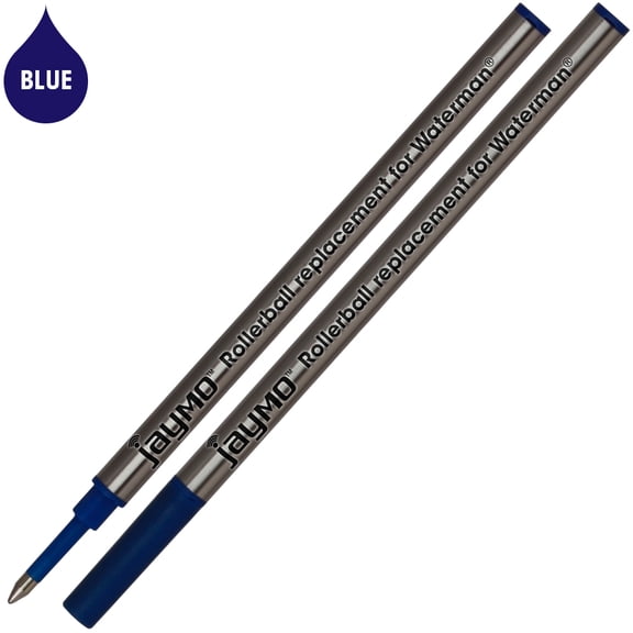 Jaymo Replacement for Waterman 540961 - Measures 4.3 in / 109 mm Long - Rollerball Pen Refill - 2 Blue