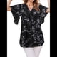 thumbnail image 2 of Blusas de Corta con Cuello en V para Mujer, Blusas Florales de Doble Capa de , Túnicas, Tops Flor Grisácea XL, 2 of 8