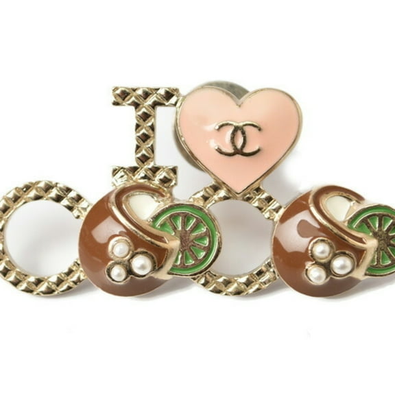 Pre-Owned CHANEL brooch pin badge I LOVE COCO heart motif gold brown (Good)