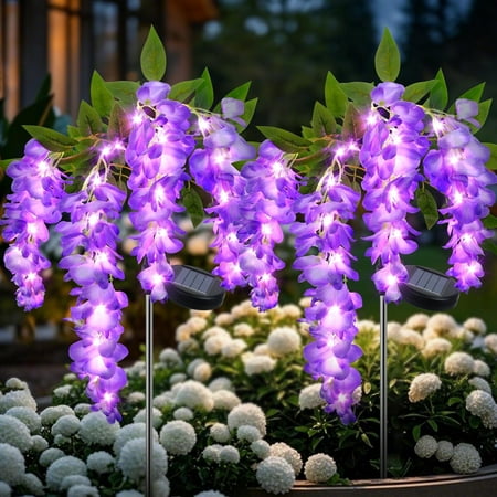 Qoosea Solar Flowers Lights Outdoor Decorations, Garden Light Waterproof for Outside Yard Decor Led Plant Lamp Patio Lawn Grave Backyard Pathway Decorative 2 pack Purple