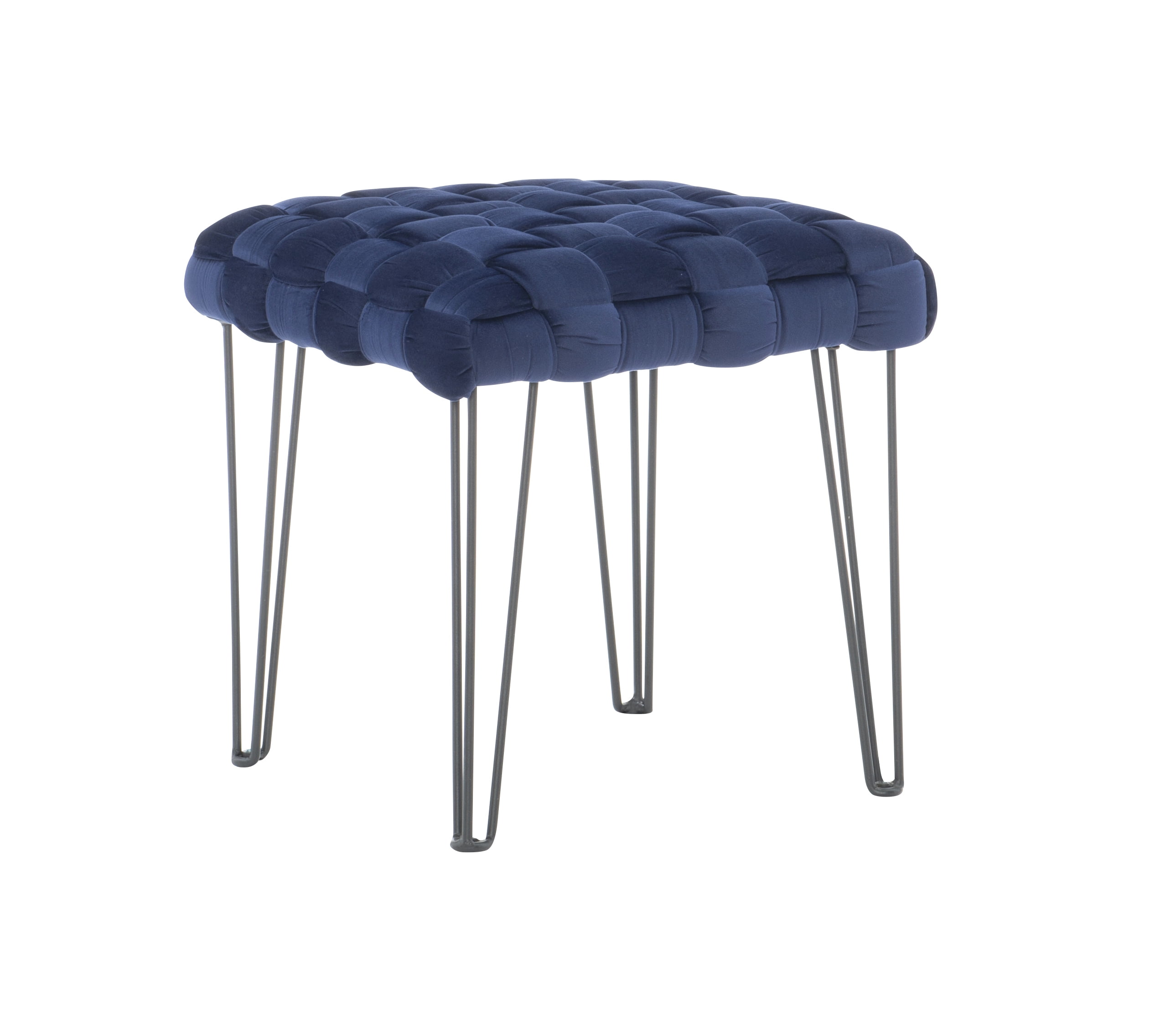 Powell Anya Square Handwoven Velvet Ottoman with Hairpin Legs, Navy