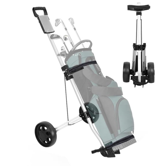 Folding Pull Push Golf Trolley Golf Pull Cart Iron White Adjustable Golf Trolley Cart 2 Wheels Push Pull Golf Cart Aluminium Alloy Foldable Trolley with Brake