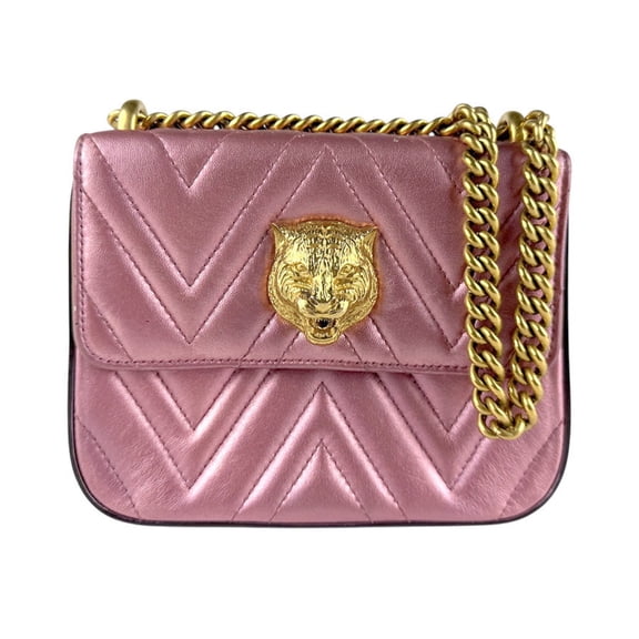 Pre-Owned Gucci Women's Metallic Pink Leather Shoulder Bag 432581 z7746 (Good)