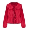 thumbnail image 4 of TKLPEHG Womens Dressy Tops Doll Collar Lace Tied Shirt Fashion Long Sleeve Loose Classic Solid Color Casual Comfy Lightweight Blouses (Red,S), 4 of 6