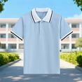 thumbnail image 2 of Uniform Shirts for Boys Fashion Striped Short Sleeve Turndown Collar Pullover Tops Kids Clothes Size 2-15, 2 of 5