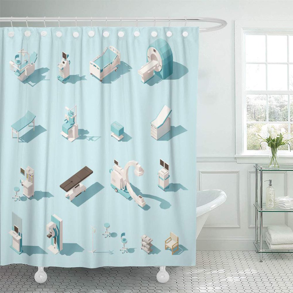 KSADK Blue Isometric Low Poly Medical Equipment Includes Hospital MRI