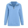 thumbnail image 4 of idosla Women's Half Zip Cropped Pullover Quarter Zipper Hoodie Stand Collar Fall Winter Casual Sweatshirt Jacket (Sky Blue, L), 4 of 5