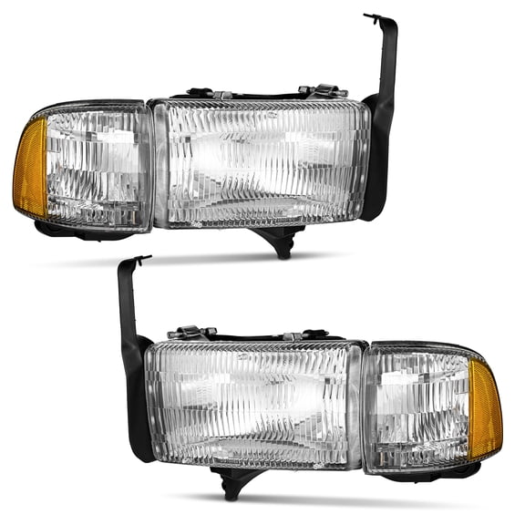 WEELMOTO Waterproof Headlights Assembly for 1994-2001 Dodge Ram 1500 2500 3500 Pickup, for 94-02 Ram 2500 3500, Headlight Corner Parking Turn Signal Marker Light Does NOT Fit Van