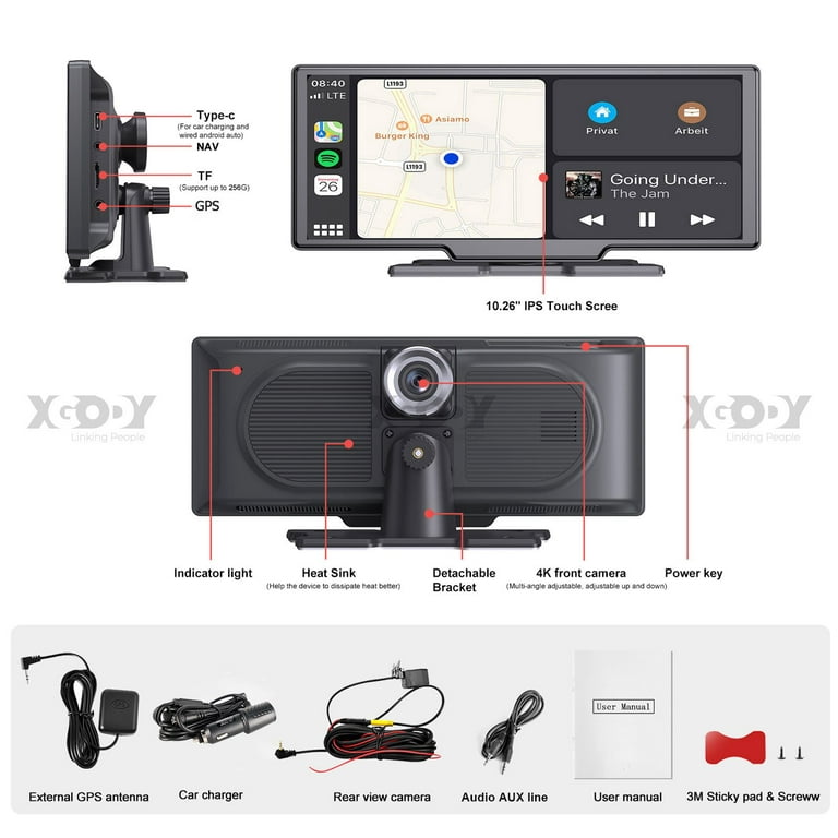 XGODY 10.26 Screen Dual Dash Camera for Car Dash Cam Front&Rear