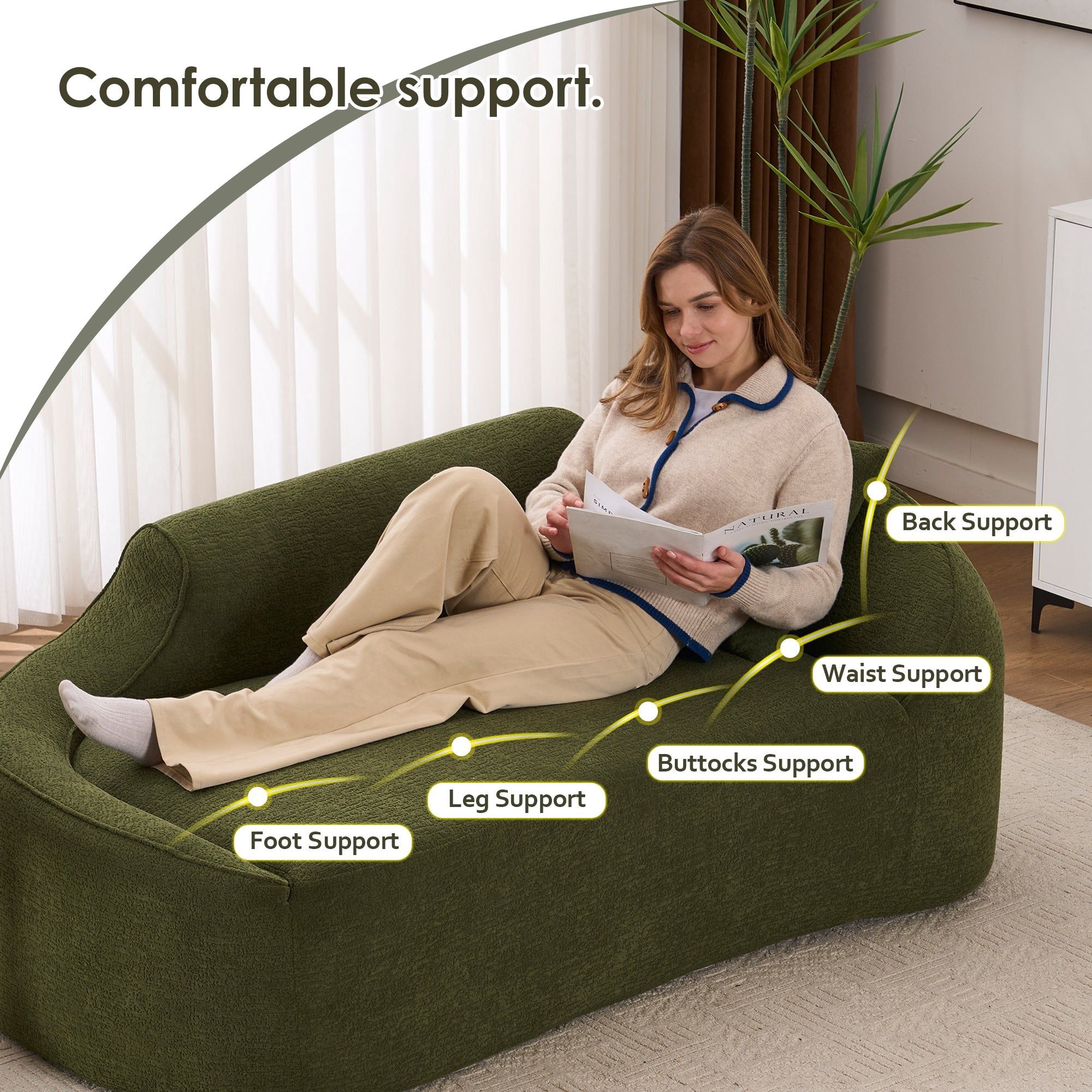 Sailvan Compression Curved Chaise Longue Loveseat Sofa Bed with 1 Pillow