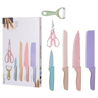 5/7 Pcs/set Kitchen Knife With Storage Holder Pink Blue Stainless Steel  Fruit Vegetable Knife Set Potato Peel Chopping Boards